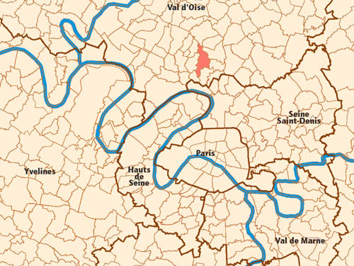 Map of the greater Paris area with the Montmorency domain highlighted in red